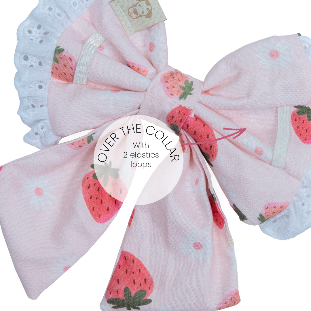 Pet Sailor Bow Strawberry Field with Ruffle | Sunny Day Collection - Summer (Slip on collar) image 2