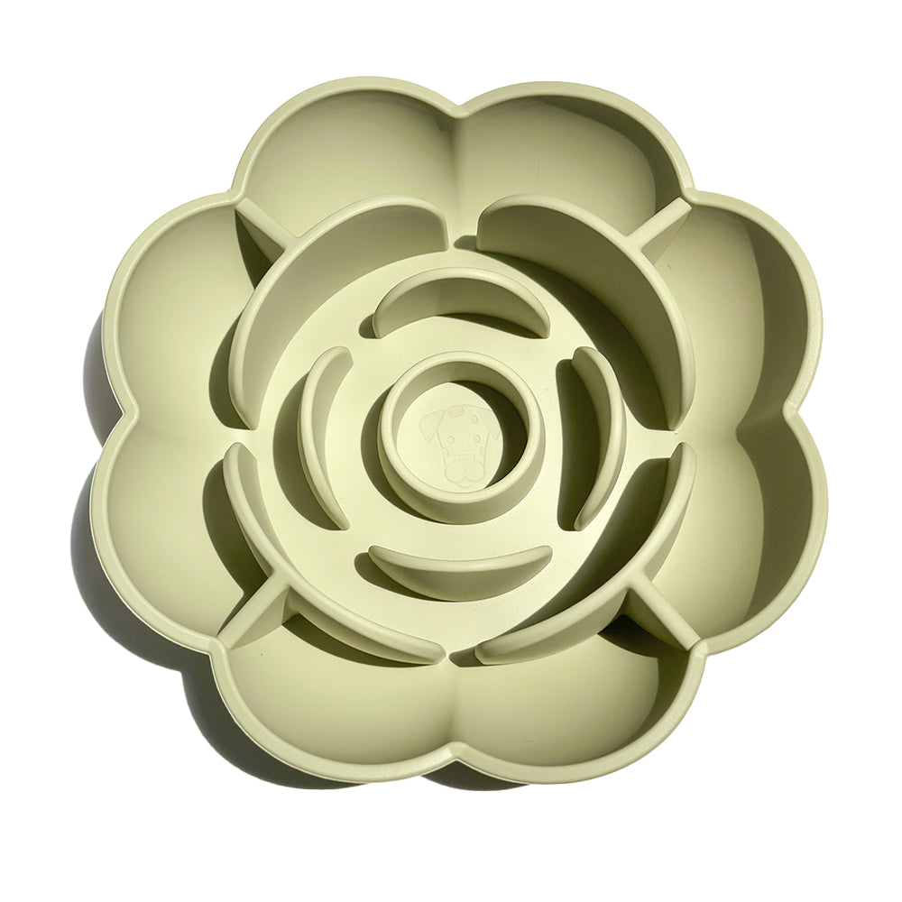 Slow Feeder Bowl Flower with Suction Cup Base | Silicone Puzzle Feeder for Dogs and Cats | BPA Free - Sage Green image