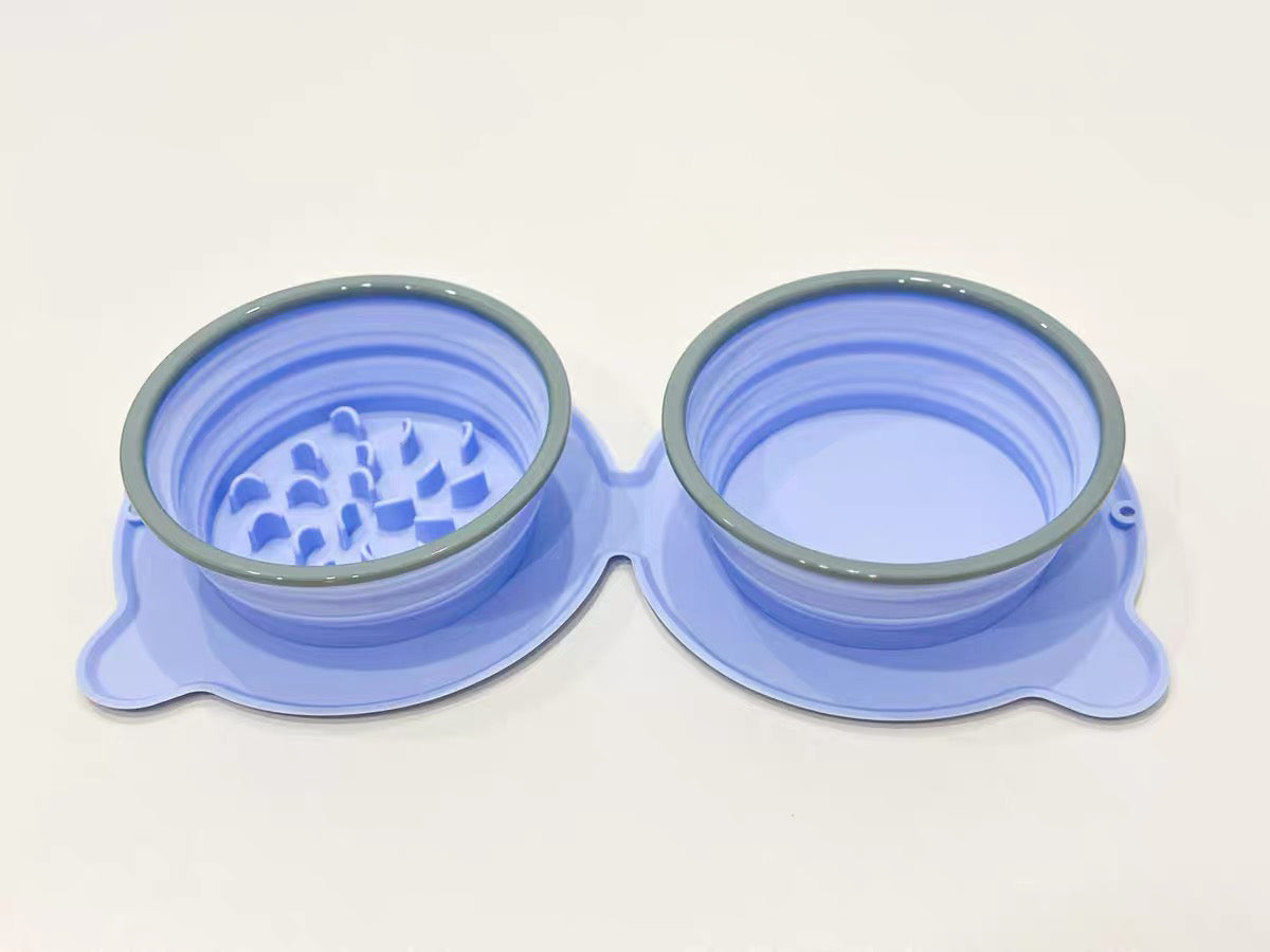 Travel Silicone Collapsible Bowl | Double Slow feeder for Dogs and Cats and Water Bowl image 6