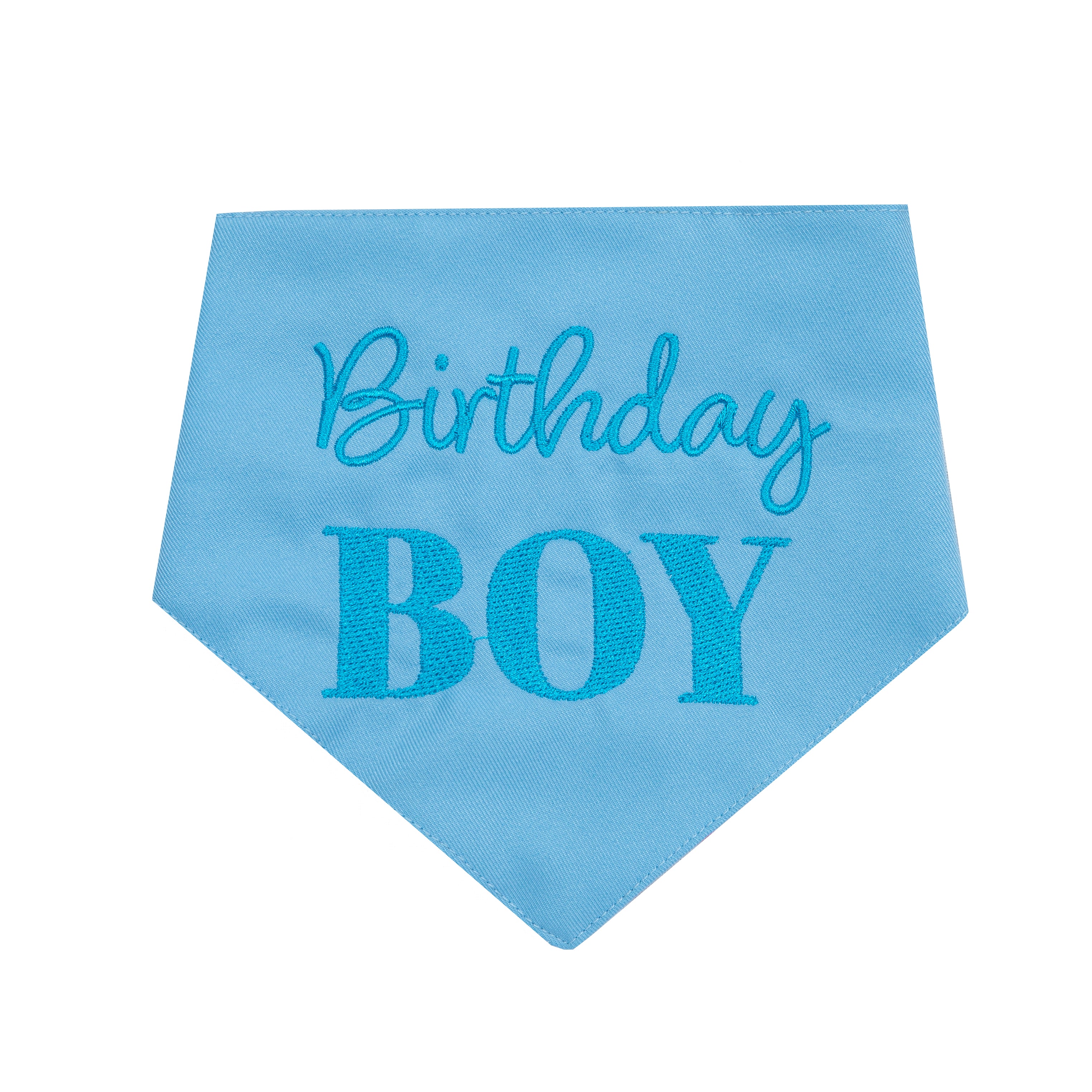 Bandana Birthday Boy Blue and Green | Embroidered Pawty Time Pet Bandana for Dog & Cat with Snap - L, Sky Blue image