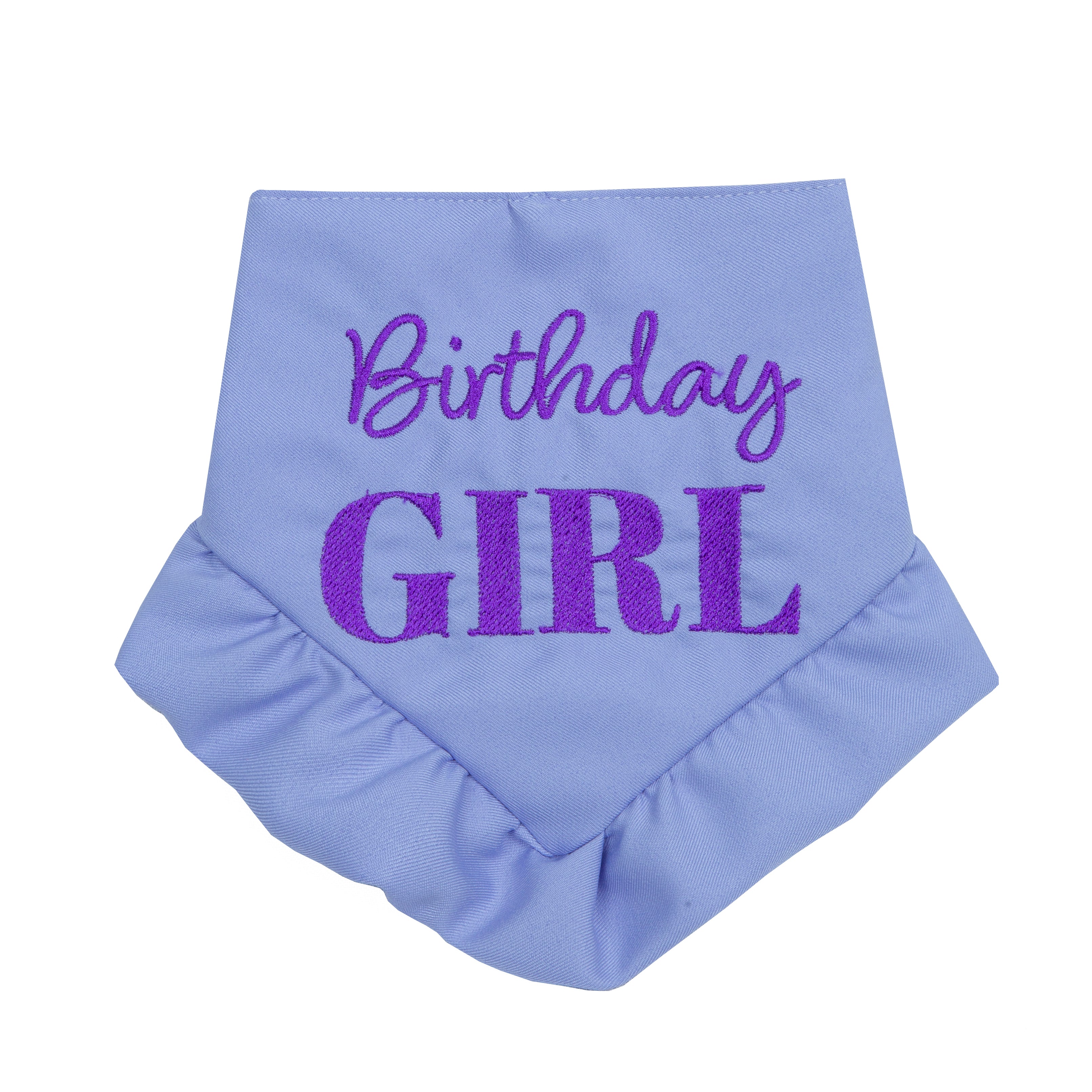 Bandana Birthday Girl Skirt Pink and Purple | Embroidered Pawty Time Pet Bandana for Dog & Cat with Snap - XS, Lilac Purple image