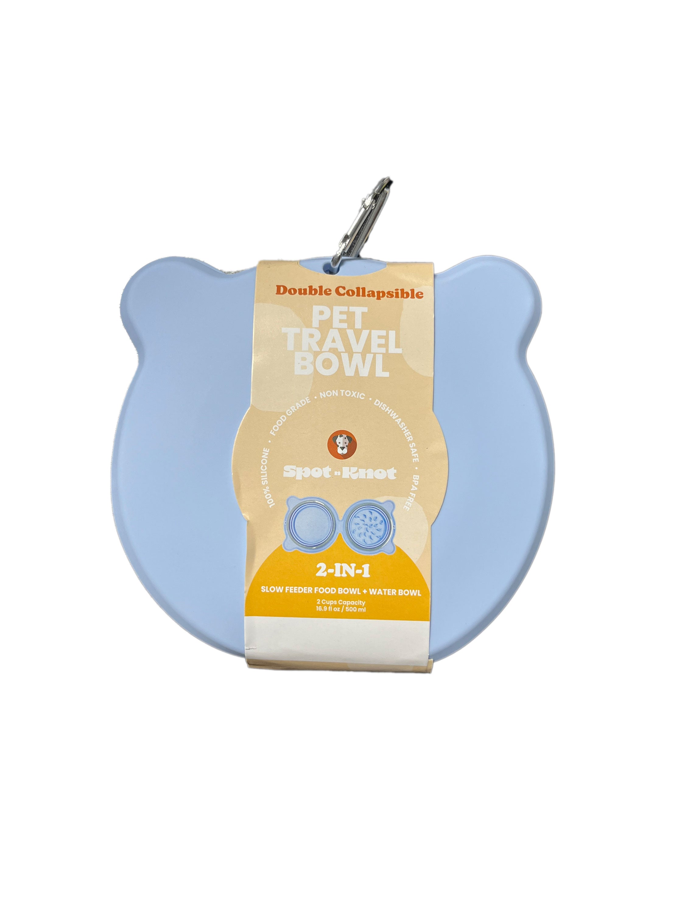 Travel Silicone Collapsible Bowl  | Double Slow feeder for Dogs and Cats and Water Bowl - Sky Blue image