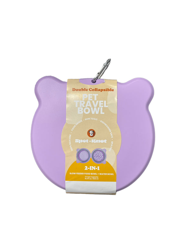 Travel Silicone Collapsible Bowl  | Double Slow feeder for Dogs and Cats and Water Bowl - Lilac Purple image