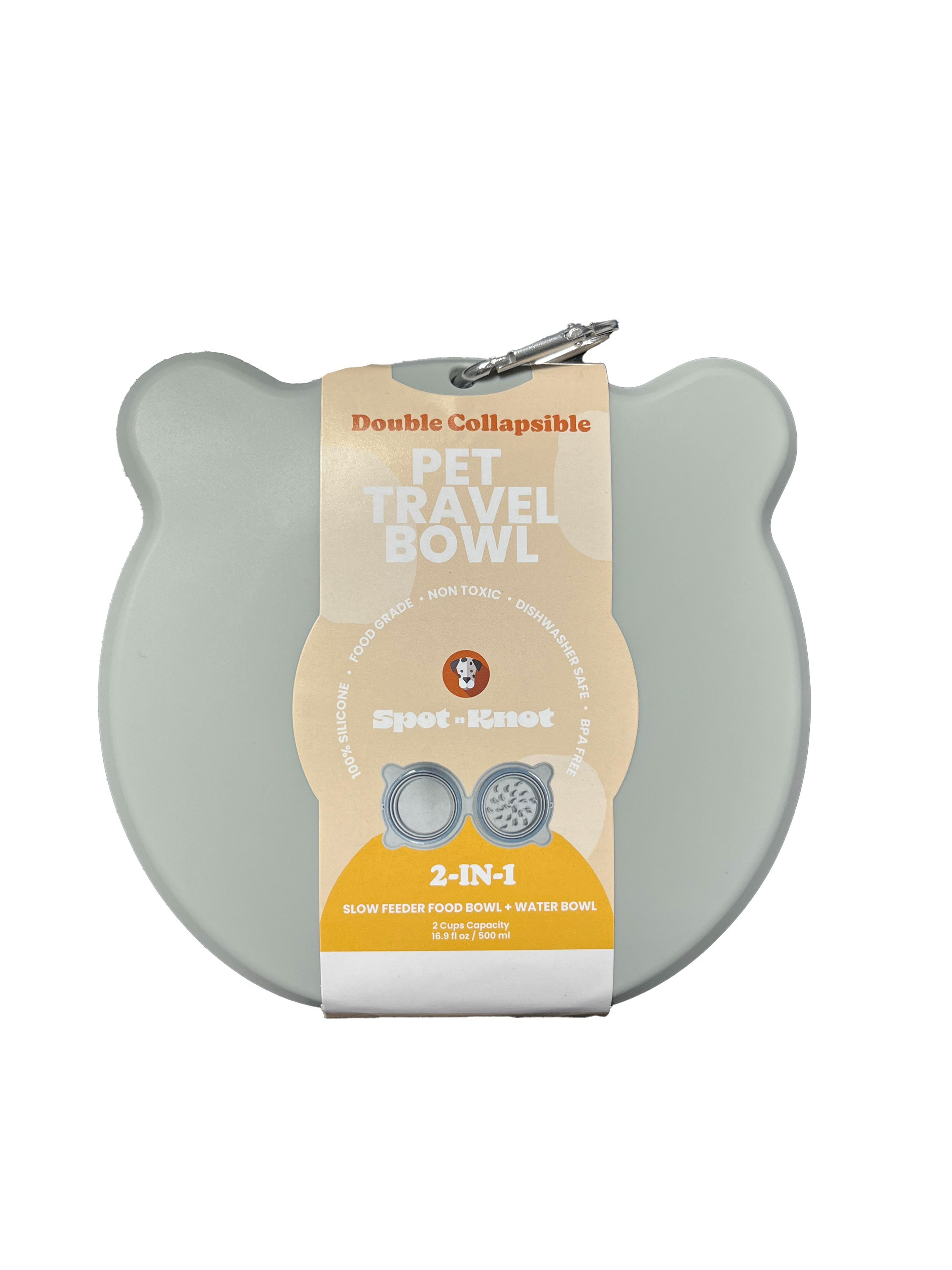 Travel Silicone Collapsible Bowl  | Double Slow feeder for Dogs and Cats and Water Bowl - Gray image