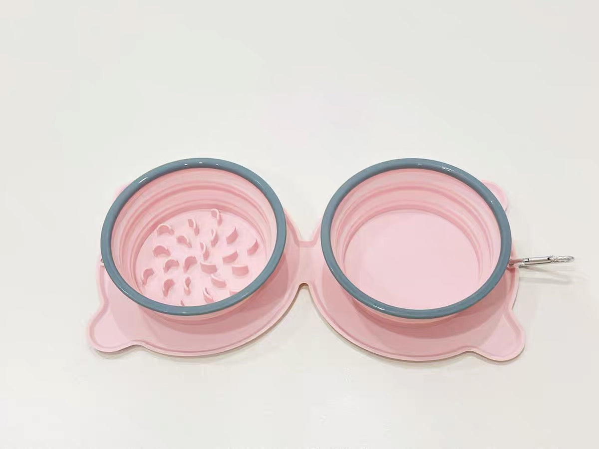 Travel Silicone Collapsible Bowl  | Double Slow feeder for Dogs and Cats and Water Bowl image 7