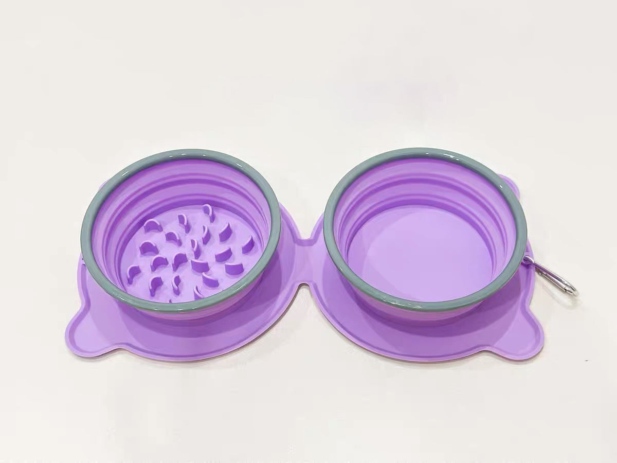 Travel Silicone Collapsible Bowl  | Double Slow feeder for Dogs and Cats and Water Bowl image 4