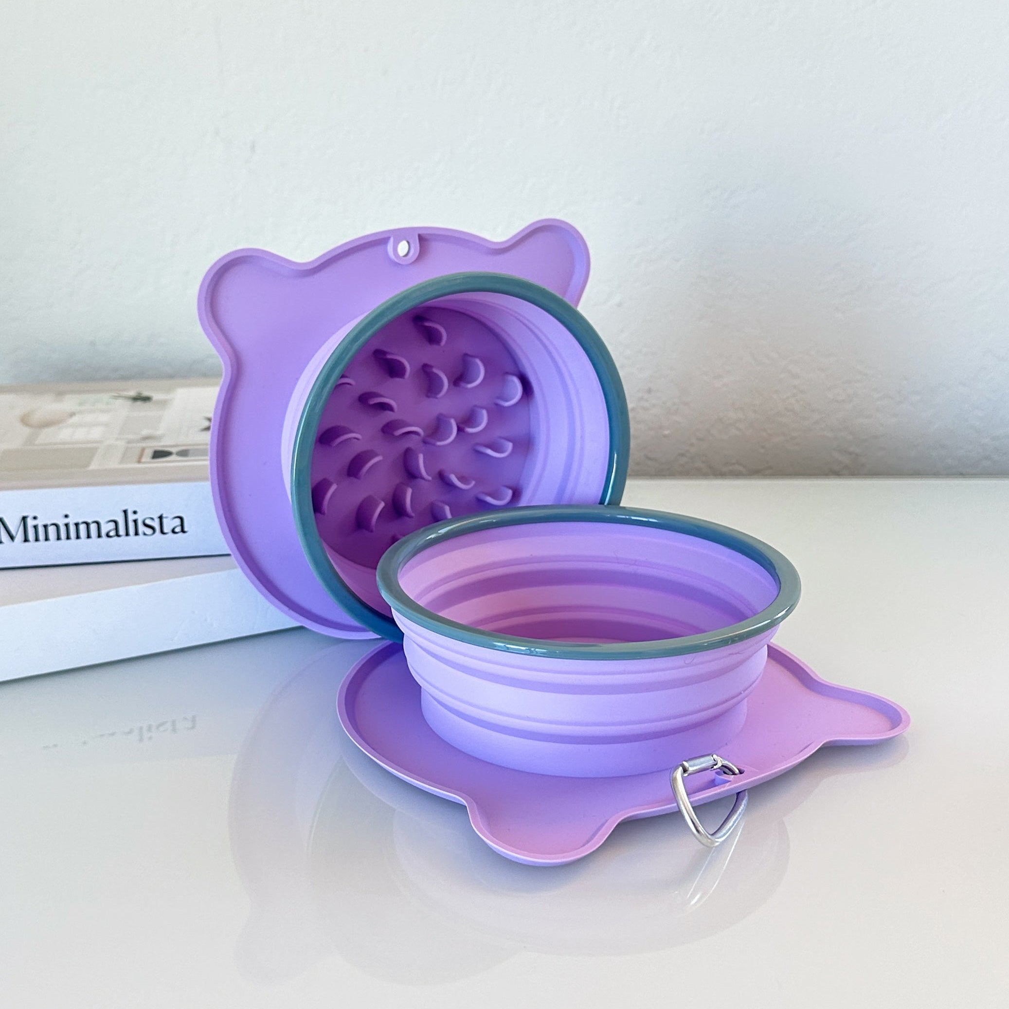 Travel Silicone Collapsible Bowl  | Double Slow feeder for Dogs and Cats and Water Bowl image 1