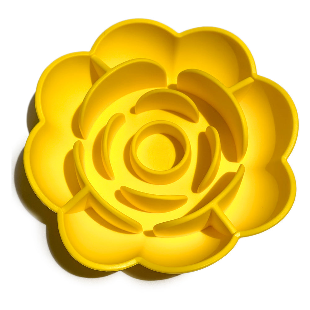 Slow Feeder Bowl Flower with Suction Cup Base |  Silicone Puzzle Feeder for Dogs and Cats | BPA Free - Yellow image