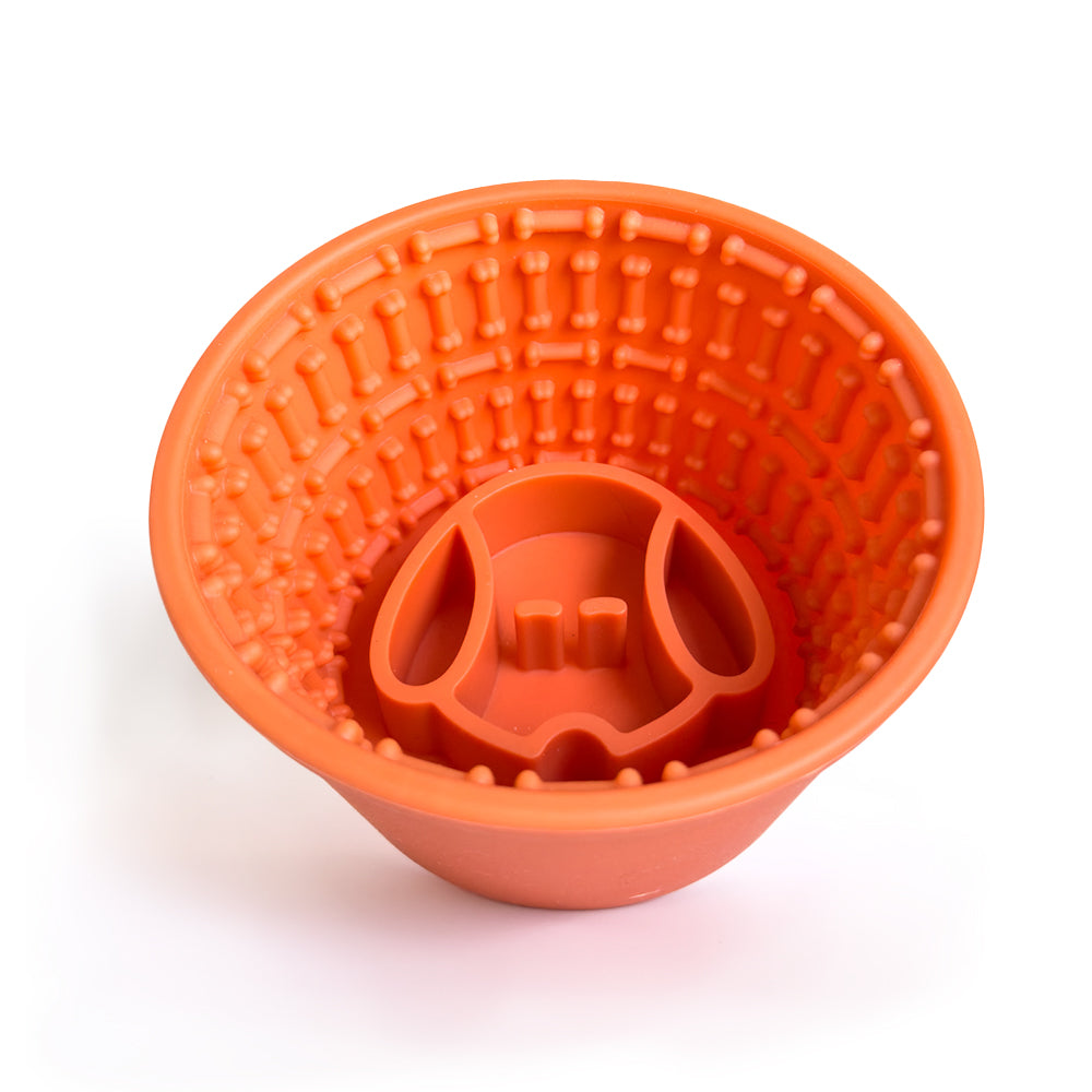 Silicone Slow Feeder Cup Bowl with Suction Cup Base | Puzzle Feeder for Dogs and Cats - Burnt Orange image