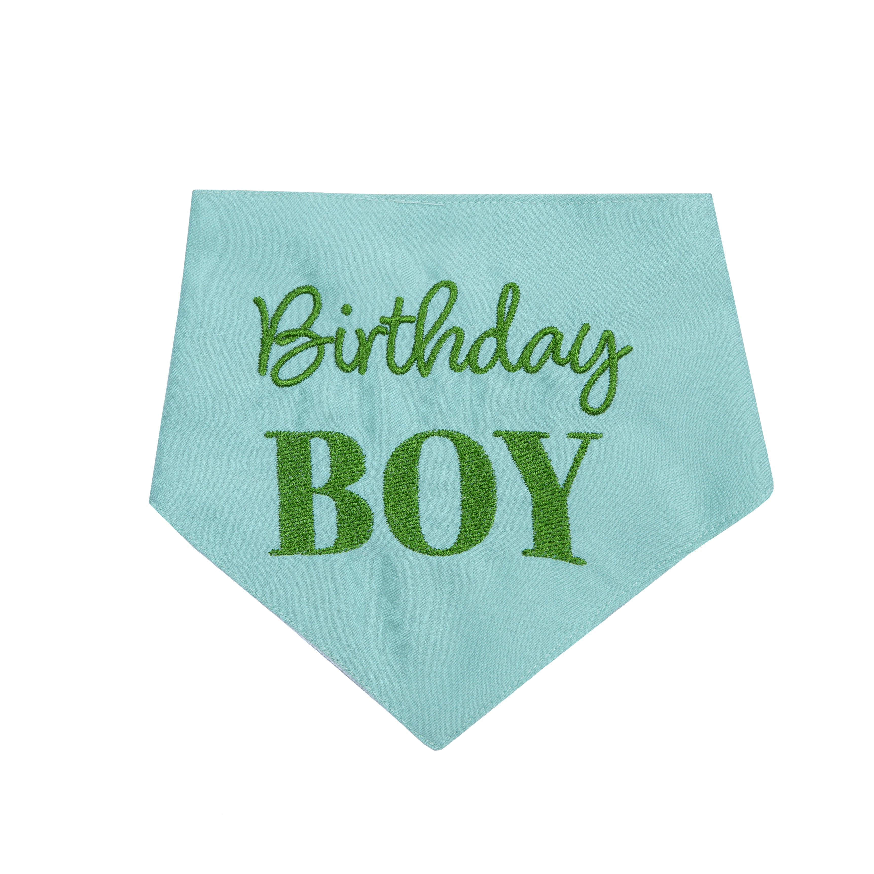 Bandana Birthday Boy Blue and Green | Embroidered Pawty Time Pet Bandana for Dog & Cat with Snap image 0