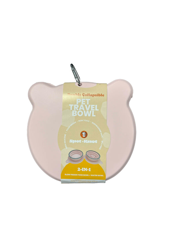 Travel Silicone Collapsible Bowl  | Double Slow feeder for Dogs and Cats and Water Bowl - Rose Quartz image