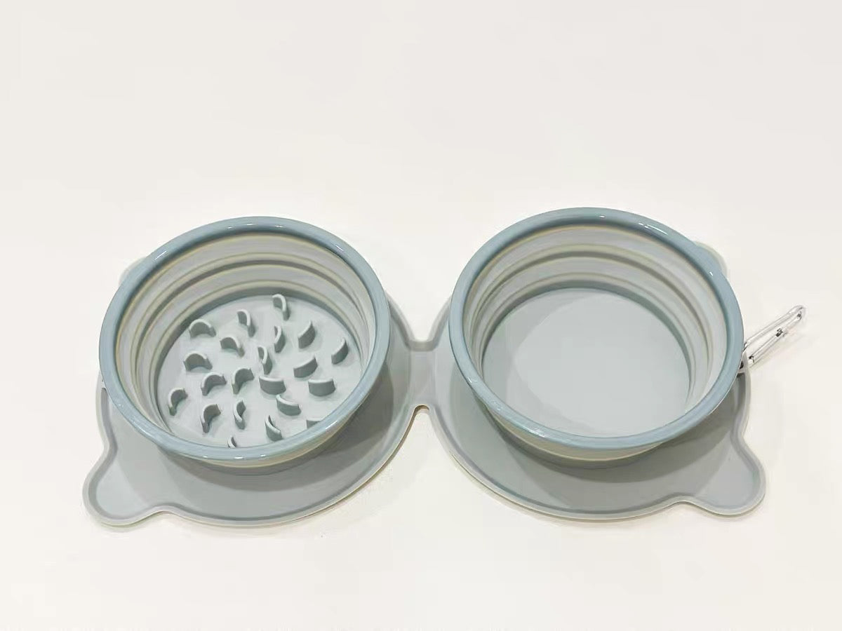 Travel Silicone Collapsible Bowl  | Double Slow feeder for Dogs and Cats and Water Bowl image 5