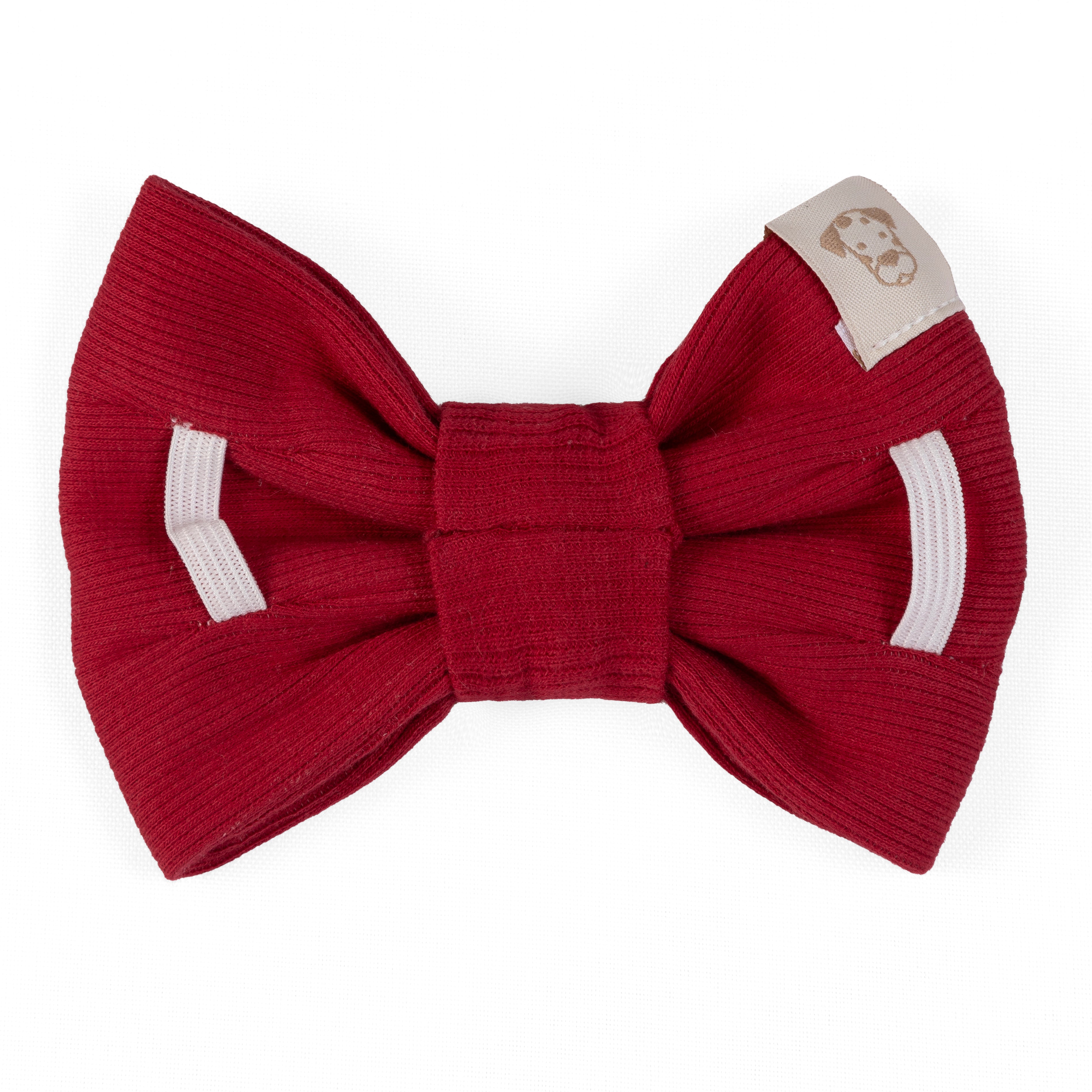 Pet Bow Tie Rib Knit | Red (Slip on collar) image 3